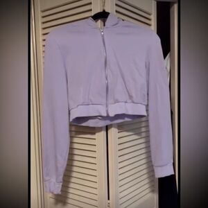 Zaful Cropped Light Purple Zip-Up Hoodie